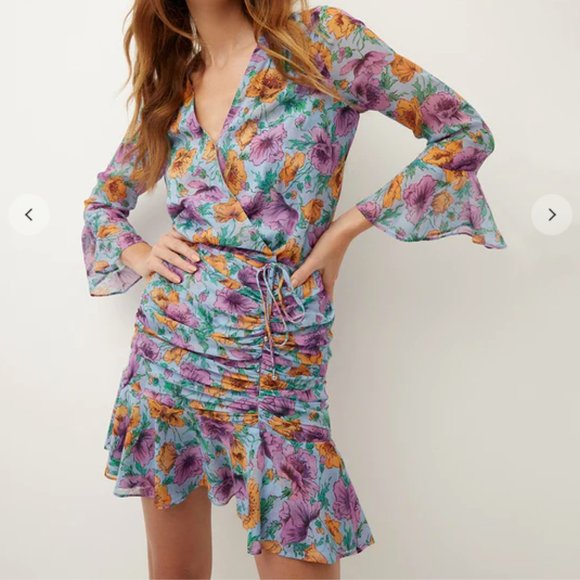 VERONICA BEARD SEAN FLORAL PRINT LAKE BLUE MULTI MINI DRESS sz 0